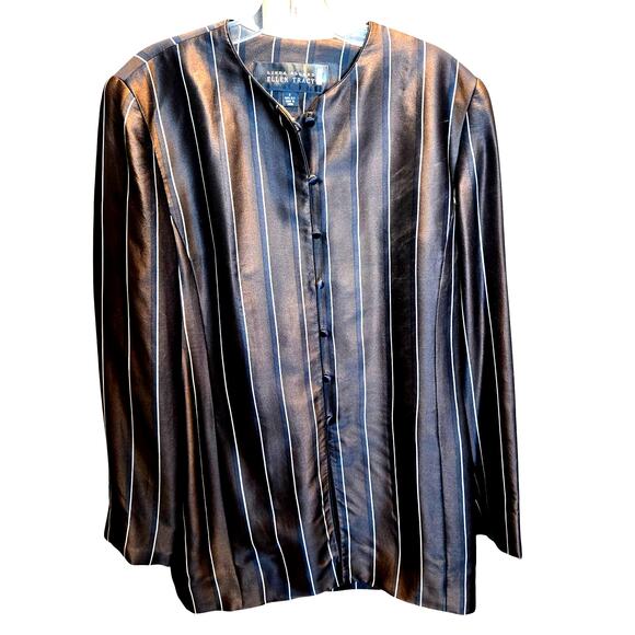 Ellen Tracy 6 Silk Black Women's Top Shirt Blouse Long Sleeves Misses Small S - Picture 2 of 5